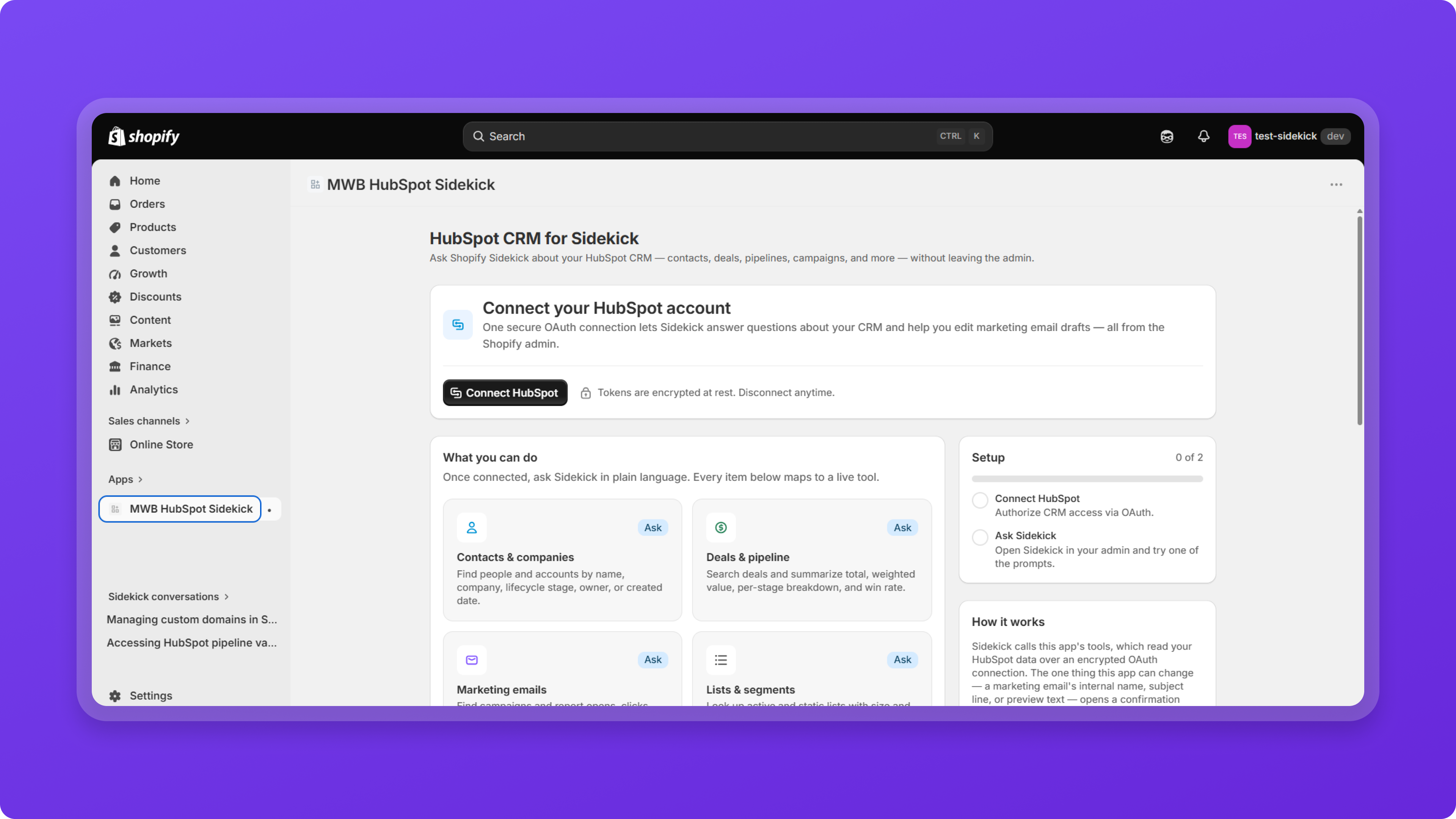 Connect HubSpot Account with Shopify Sidekick